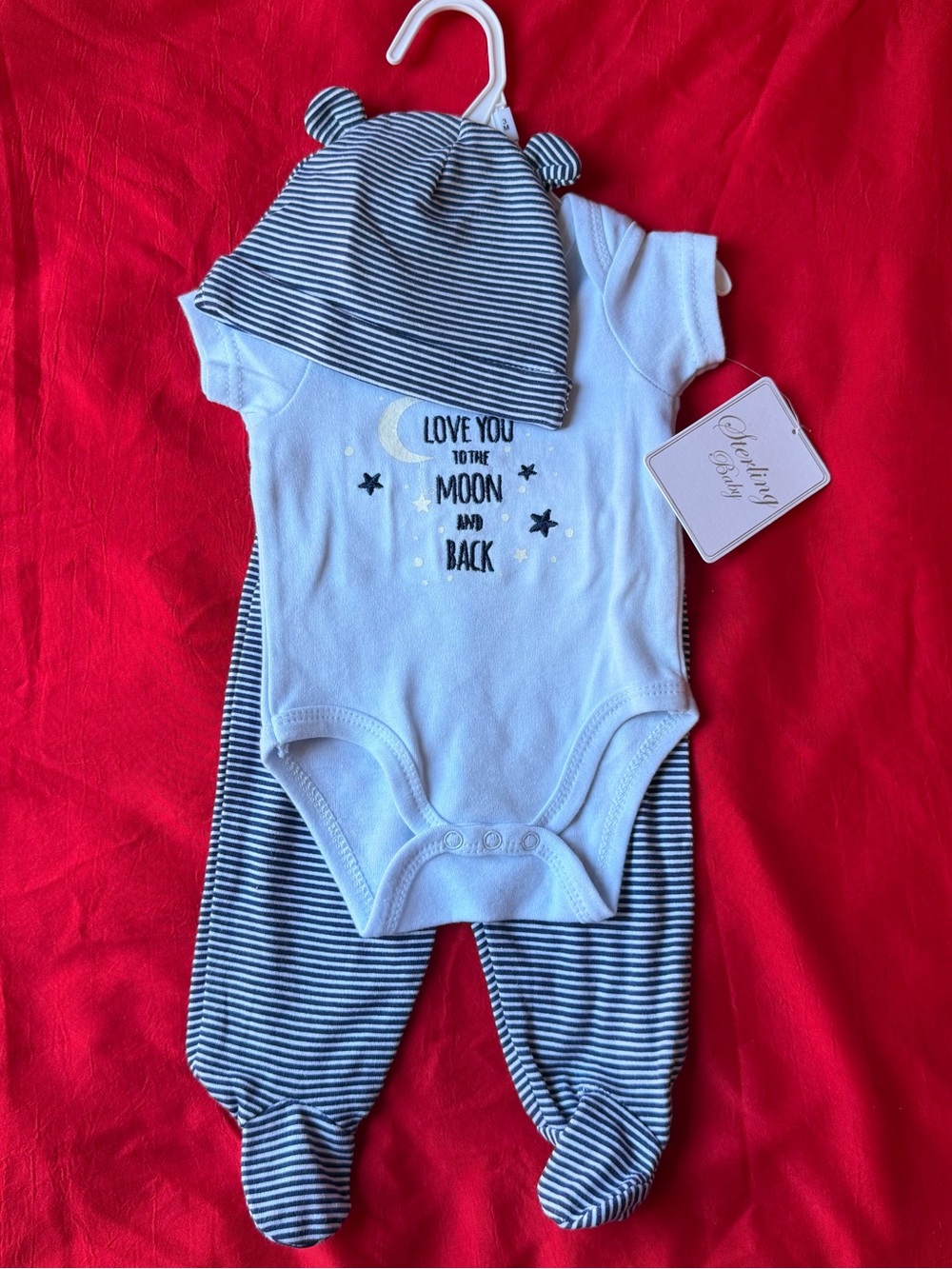 Unbranded Baby Navy & White Stripe 3-Piece Bodysuit Set - Love You to the Moon